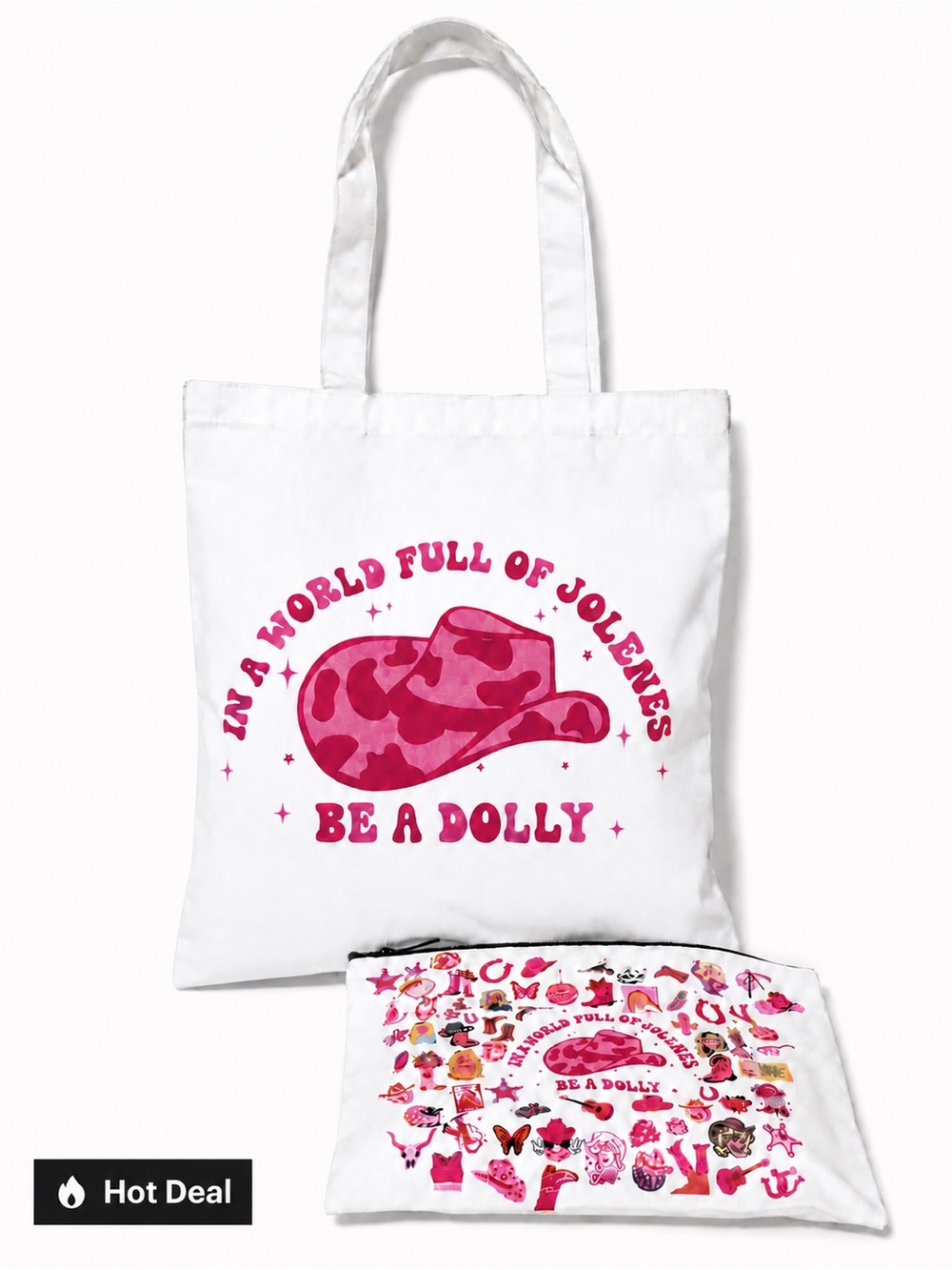 Dolly Parton Bundle - White Tote Bag  and Cosmetic pouch